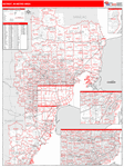 Detroit-Warren-Dearborn Metro Area Wall Map Red Line Style